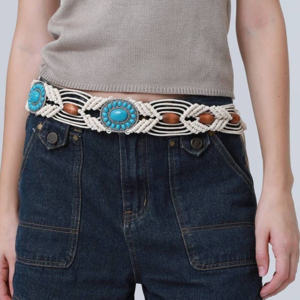 Braided Waist Rope Belt Natural Boho Adjustable